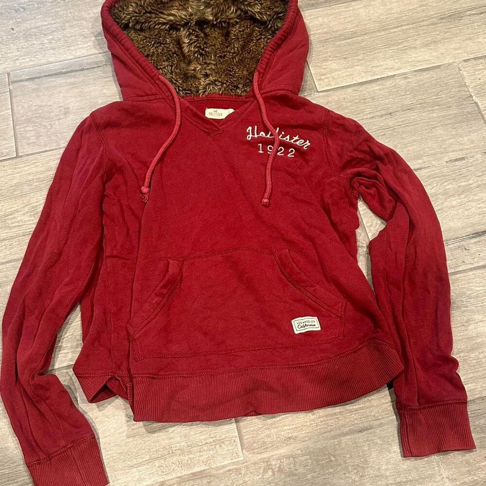 Hollister-co Women's Red and Burgundy Hoodie